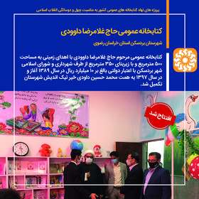 کتابخانه عمومی حاج غلامرضا داوودی شهرستان بردسکن استان خراسان رضوی افتتاح شد