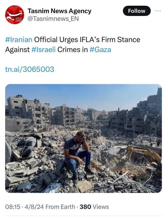 انعکاس درخواست دبیرکل نهاد از رئیس ایفلا برای موضعگیری در برابر نقض حقوق بشر در غزه