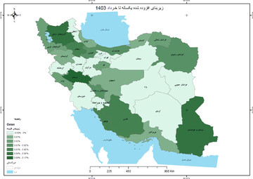 نقشه زیربنای افزوده شده به کتابخانه های عمومی - بازه یکساله تا پایان خرداد 1403