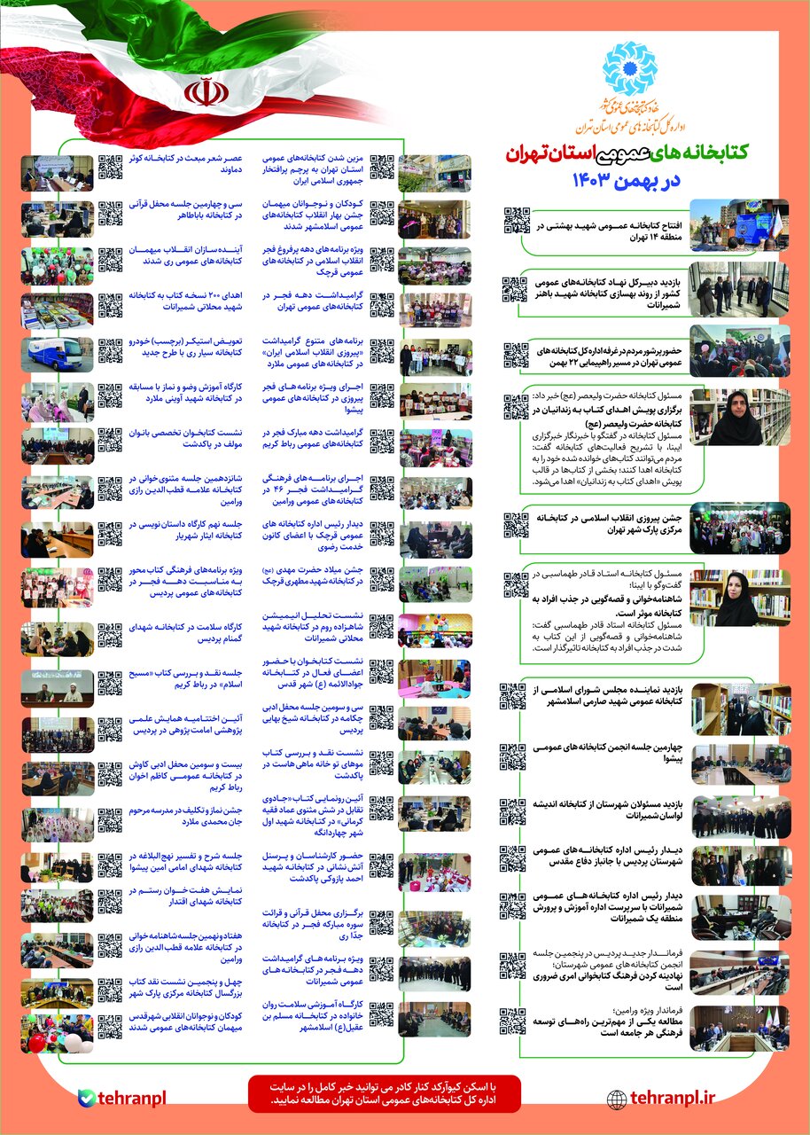 از افتتاح کتابخانه شهید بهشتی در تهران تا برگزاری برنامههای متنوع به مناسبت دهه مبارک فجر