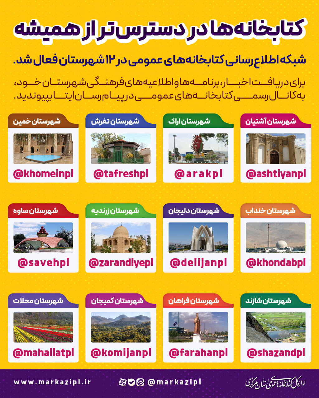 شبکه اطلاع‌رسانی کتابخانه‌های عمومی در ۱۲ شهرستان استان مرکزی راه‌اندازی شد