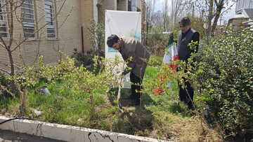 غرس نهال در پویش «باغ امین» در اداره کل کتابخانه‌های عمومی استان زنجان