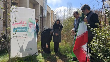 غرس نهال در پویش «باغ امین» در اداره کل کتابخانه‌های عمومی استان زنجان