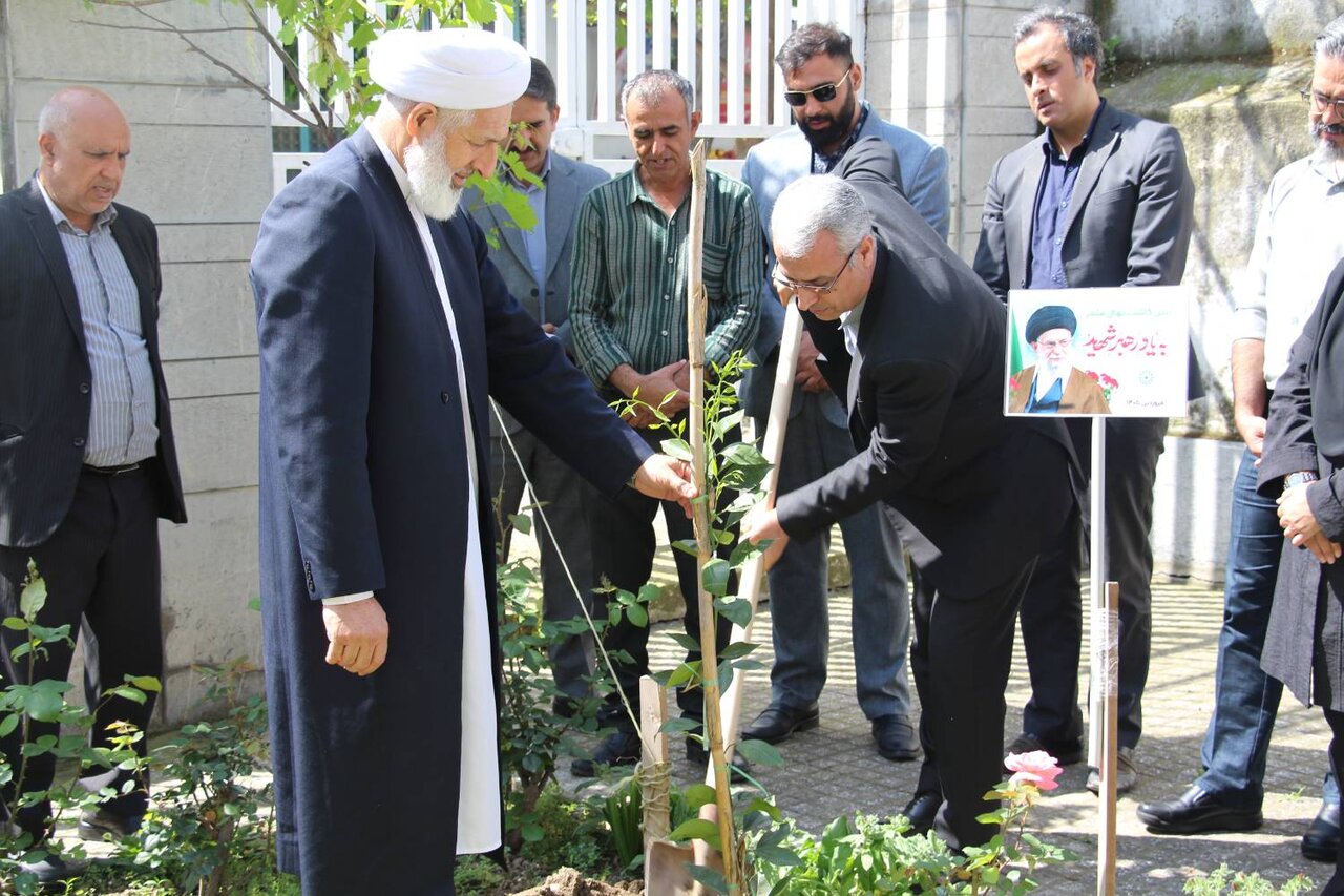 غرس نهالهای مثمر در کتابخانه عمومی بشارت گرگان همزمان با پویش ملی «باغ امین»