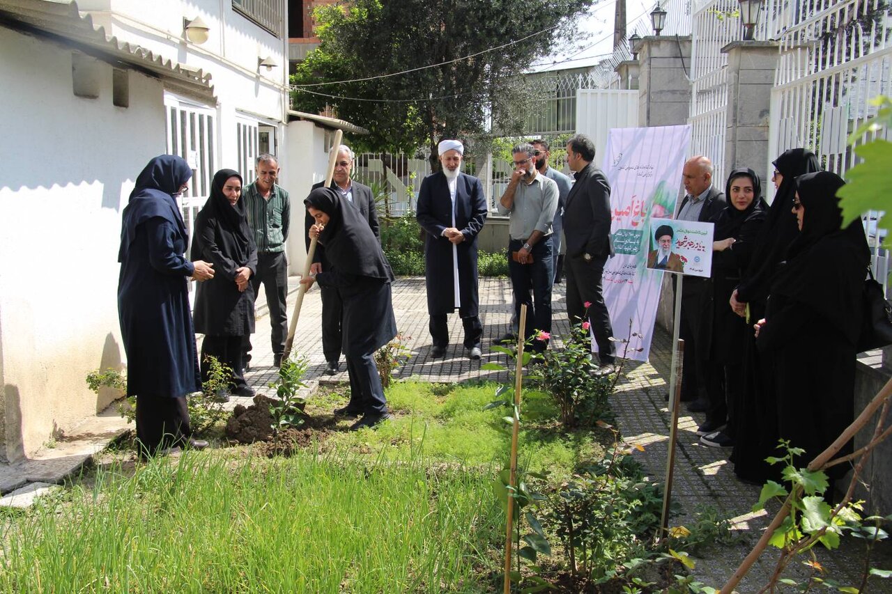 غرس نهالهای مثمر در کتابخانه عمومی بشارت گرگان همزمان با پویش ملی «باغ امین»