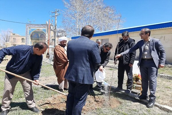 کاشت ۲ اصله نهال مثمر در کتابخانه عمومی نبوت شهرستان بوئین میاندشت