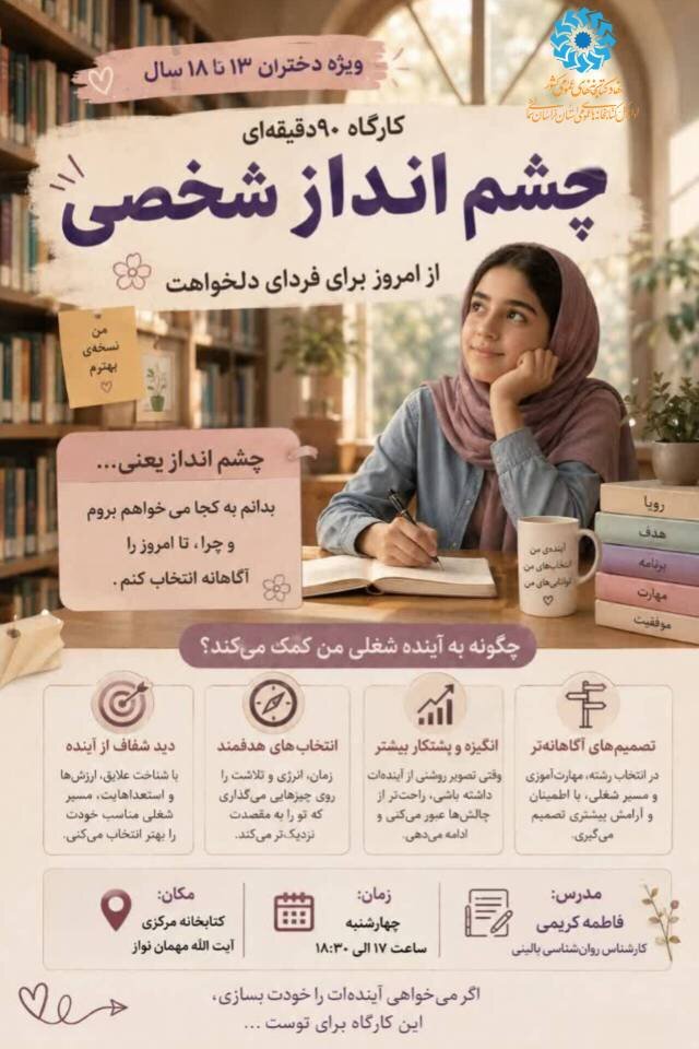 برگزاری کارگاه تخصصی «چشم‌انداز شخصی» ویژه دختران نوجوان در کتابخانه مرکزی آیت‌الله مهمان‌نواز