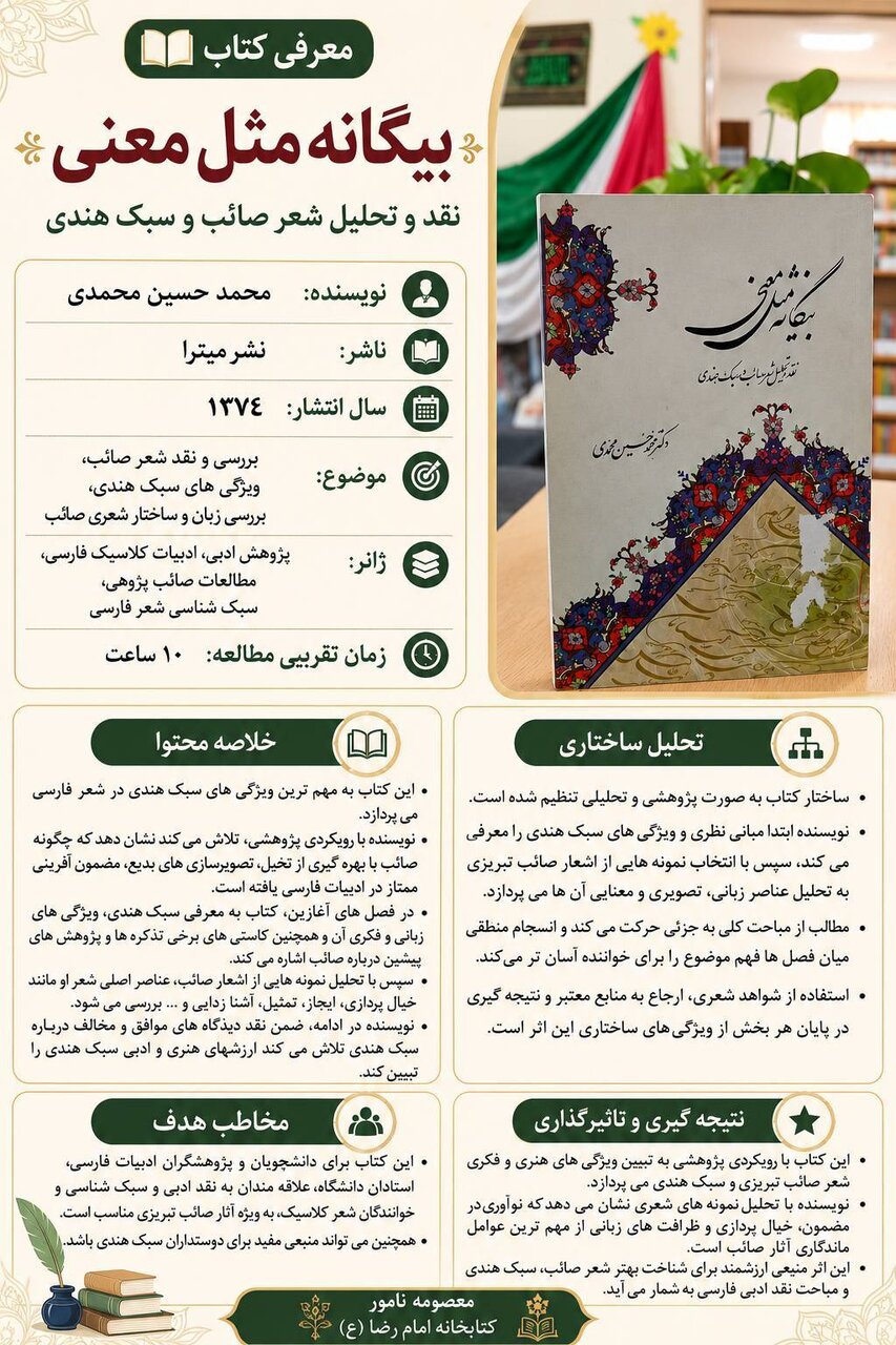 کتاب «بیگانه مثل معنی» شاخص‌های سبک هندی و اشعار صائب را واکاوی می‌کند