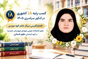 عضو کتابخانه شهدای حمیدیه رتبه ۱۸ کنکور سراسری را کسب کرد
