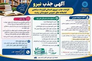 آگهی جذب نیرو برای کتابخانه‌‌های عمومی شهرستان رشت
